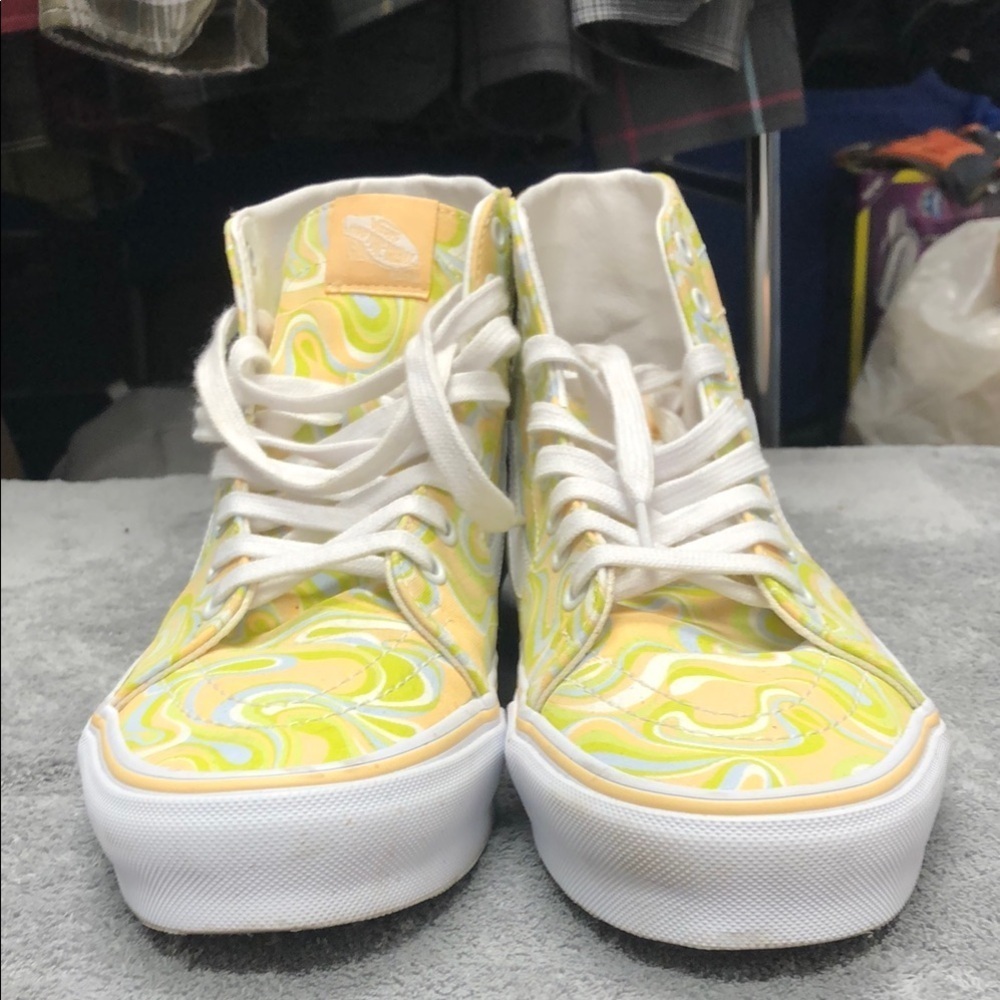 Vans Yellow and Green Swirl Patterned High-Top Sneakers - Picture 4 of 7